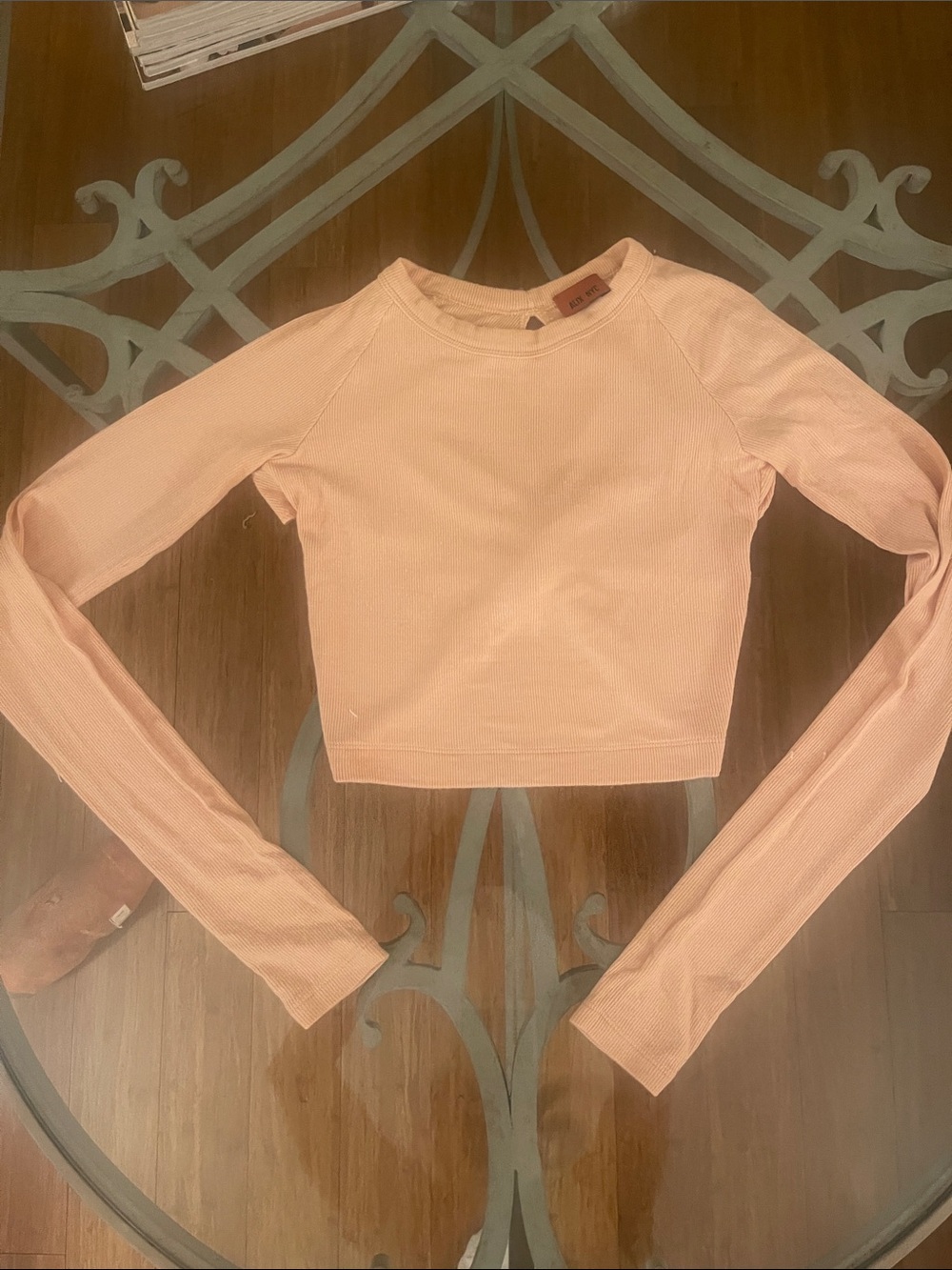 Fred Segal ALIX NYC Ribbed Long-Sleeve twist knot open back Crop Top - Peach